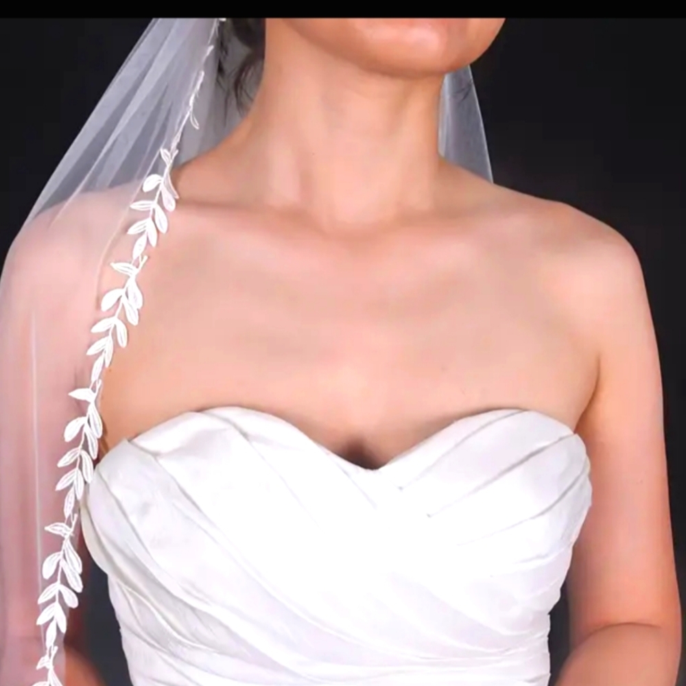 Creamy White Chapel Length Edged Veil